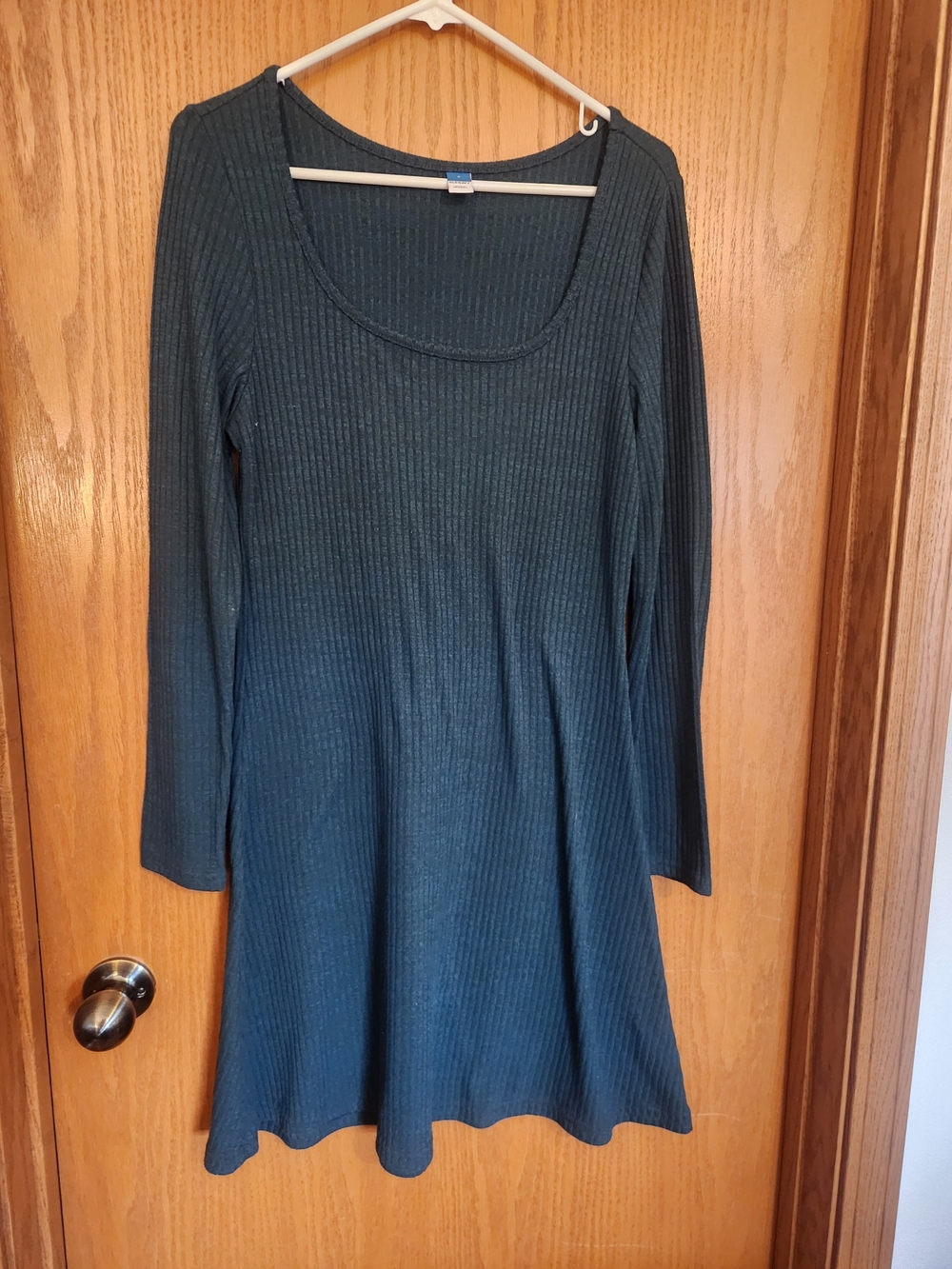 Old Navy Dark Teal Ribbed Long Sleeve Scoop Neck Dress